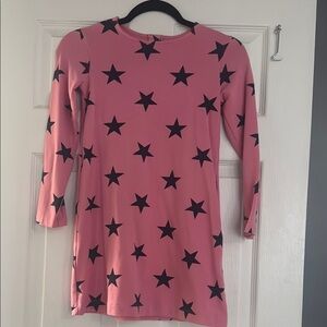 Girls Pink Dress with Black Star Pattern